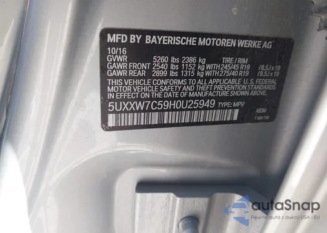 2017 BMW X4 M40I z USA, uszkodzony, nr VIN 5UXXW7C59H0U25949